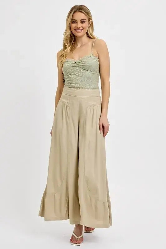 RISEN Shirring Detail Wide Leg Pants for Effortless Style - Love Salve
